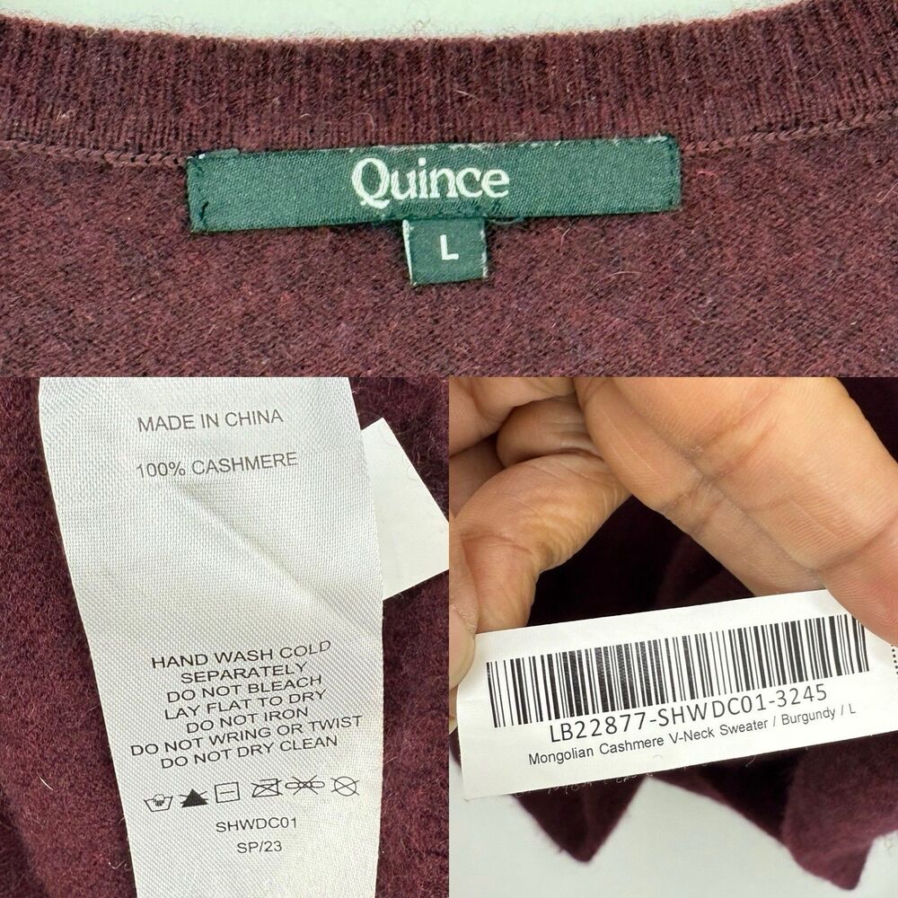 Quince Women Mongolian Cashmere V-Neck Sweater Rich Burgundy Sleeved Top Size L - Picture 4 of 16